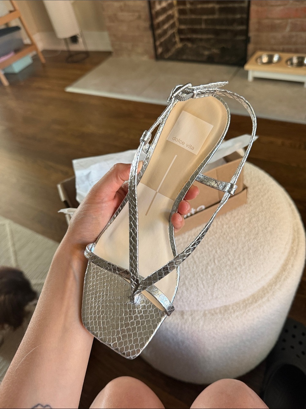 NWT Dolce Vita Laury heel in embossed silver leather.